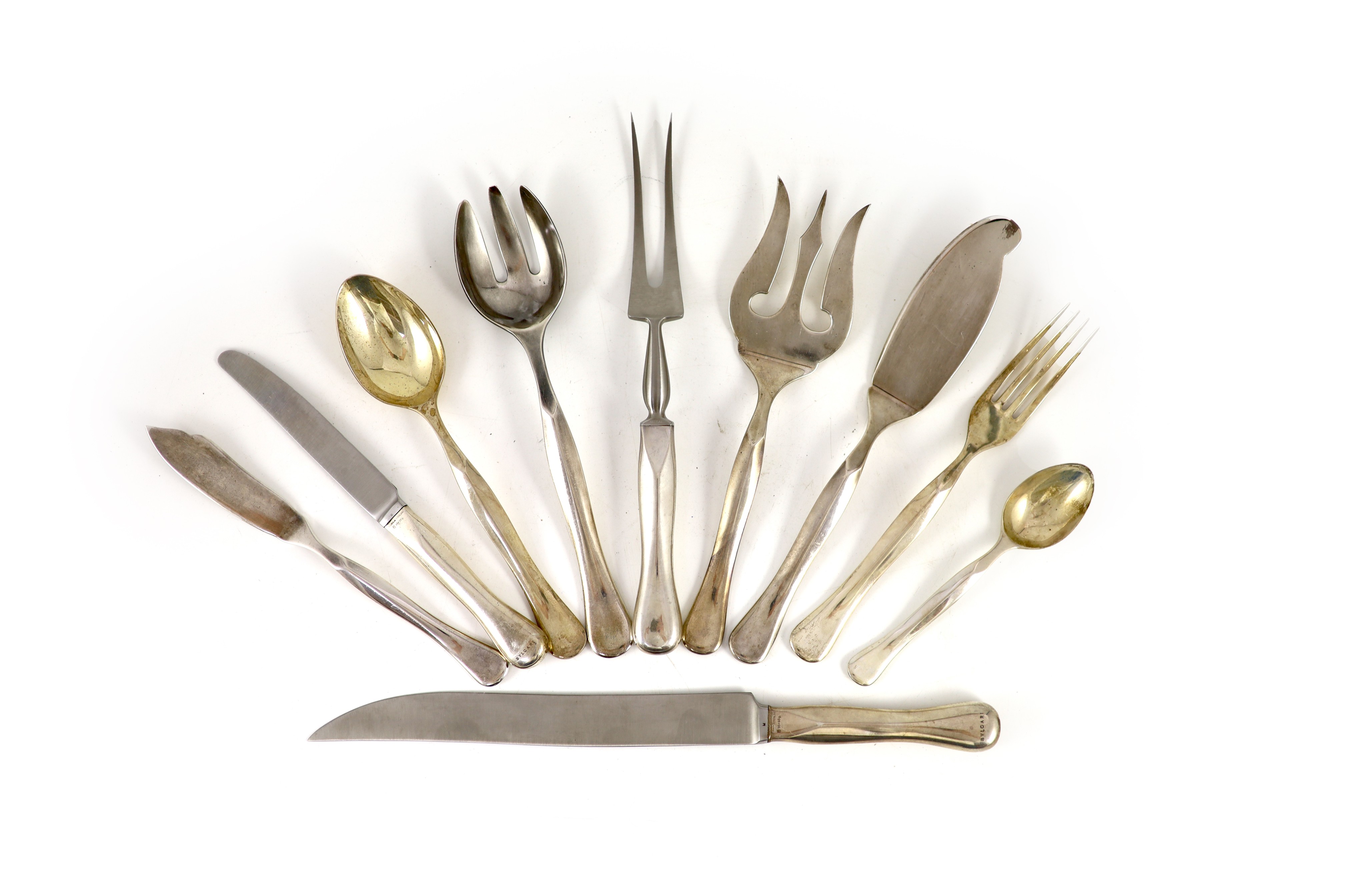 A modern canteen of Italian Eccentrica pattern by Rosenthal for Bulgari 925 sterling cutlery for twelve